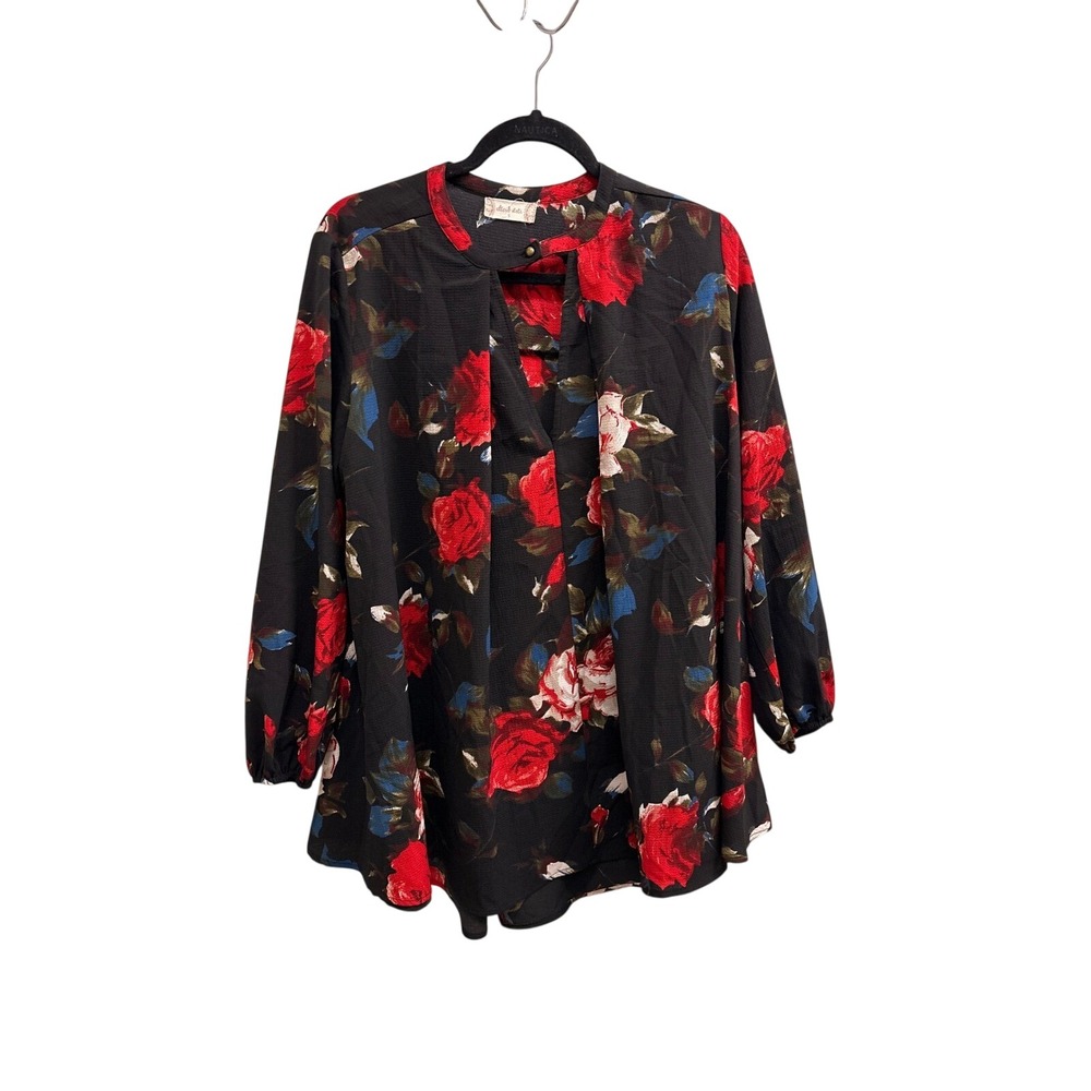 Floral Boho Altar'd State Women Small Black‎ Red Rose Long Sleeve Pleated blouse